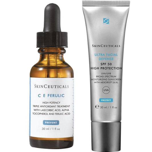 SkinCeuticals 雙重防禦抗衰老套裝：Ultra Facial Defense SPF 50 30ml + C E 阿魏精華 30ml - 強效組合，打造年輕肌膚並受到保護。